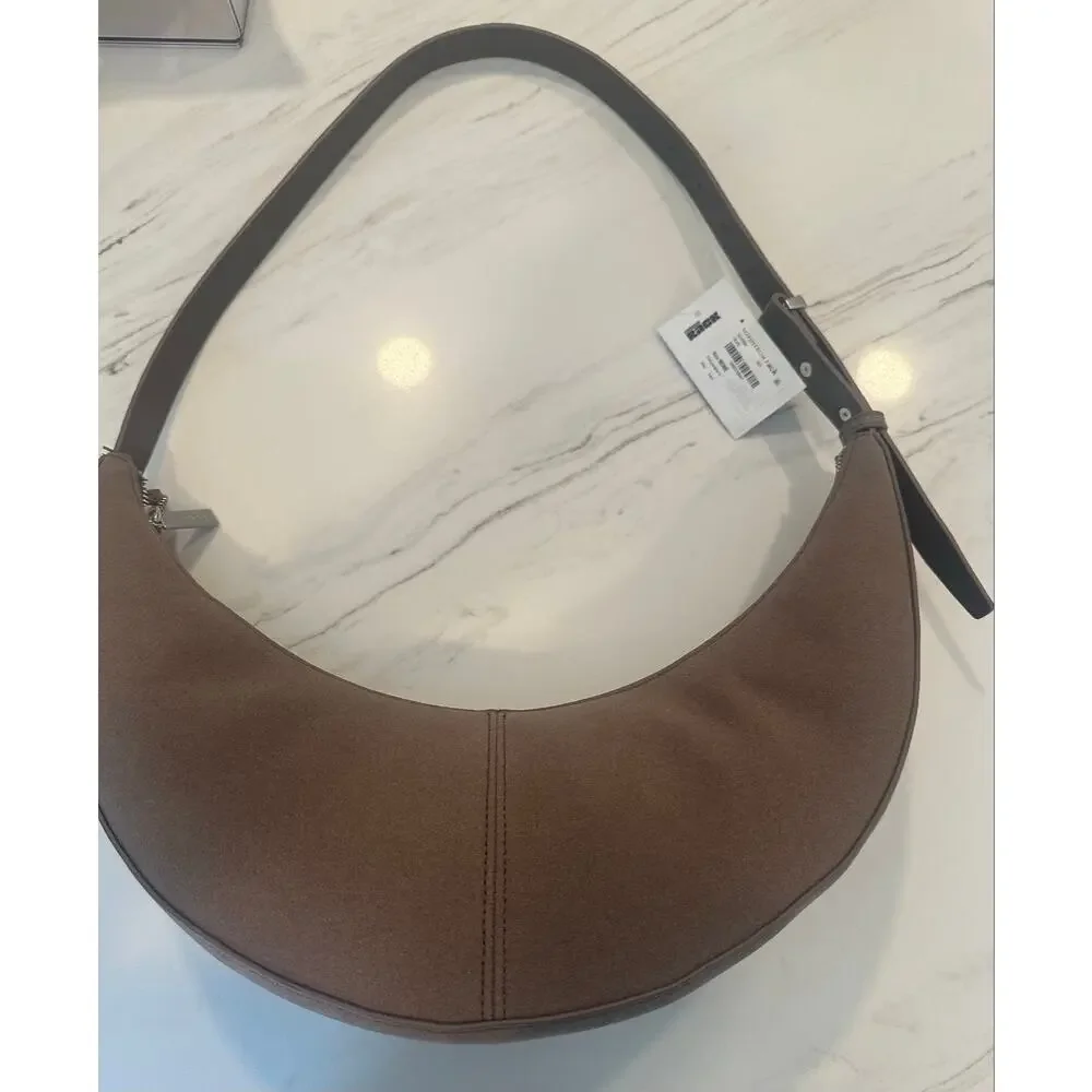 BCBG Skinny Crescent Shoulder Bag Taupe NWT Zip Top Adjustable Strap